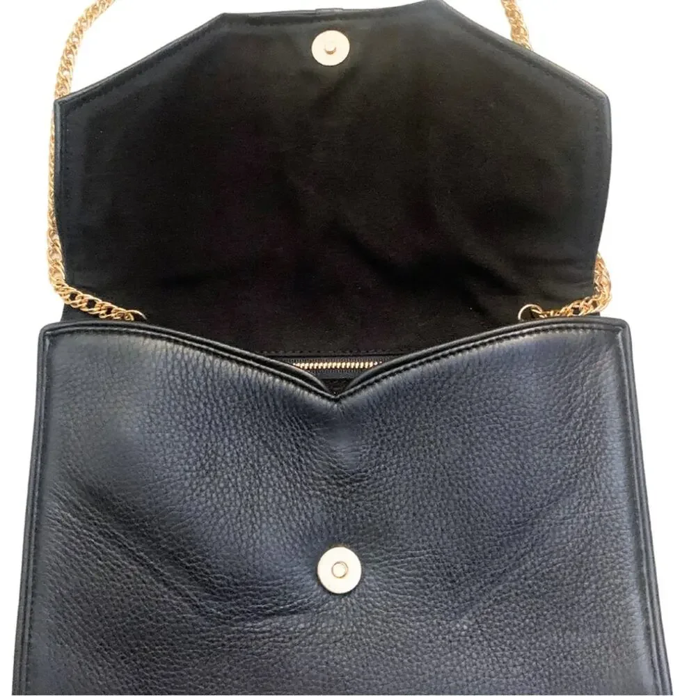 Posse Black Leather Crossbody Bag Clutch Metallic Bow Envelope Coquette Romantic - Picture 4 of 12